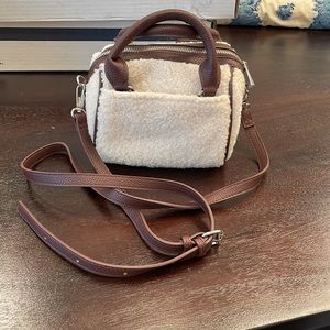 NWT shearling & faux leather mini crossbody bag with attached coin purse